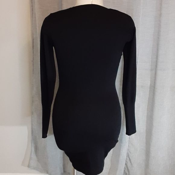 Say What? Black Long Sleeve Sweater Dress with Faux Leather Shoulder Pat… - Picture 5 of 11